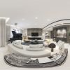 A 360 degree view of a living room and dining room.